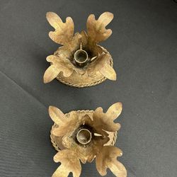 VTG Hollywood Regency Gold Metal Candle Holders (2)