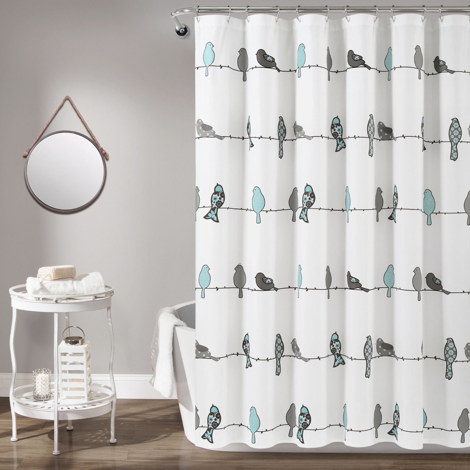 Lush Decor Rowley Birds Animal Print Polyester Shower Curtain, 72x72, Blue/Gray, Single