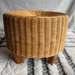 Vintage IKEA MCM boho chic rattan ottoman or side table stool