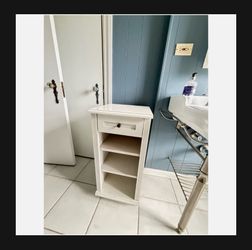 White Accent Side Table / Nightstand, 1 Drawer + Open Shelves