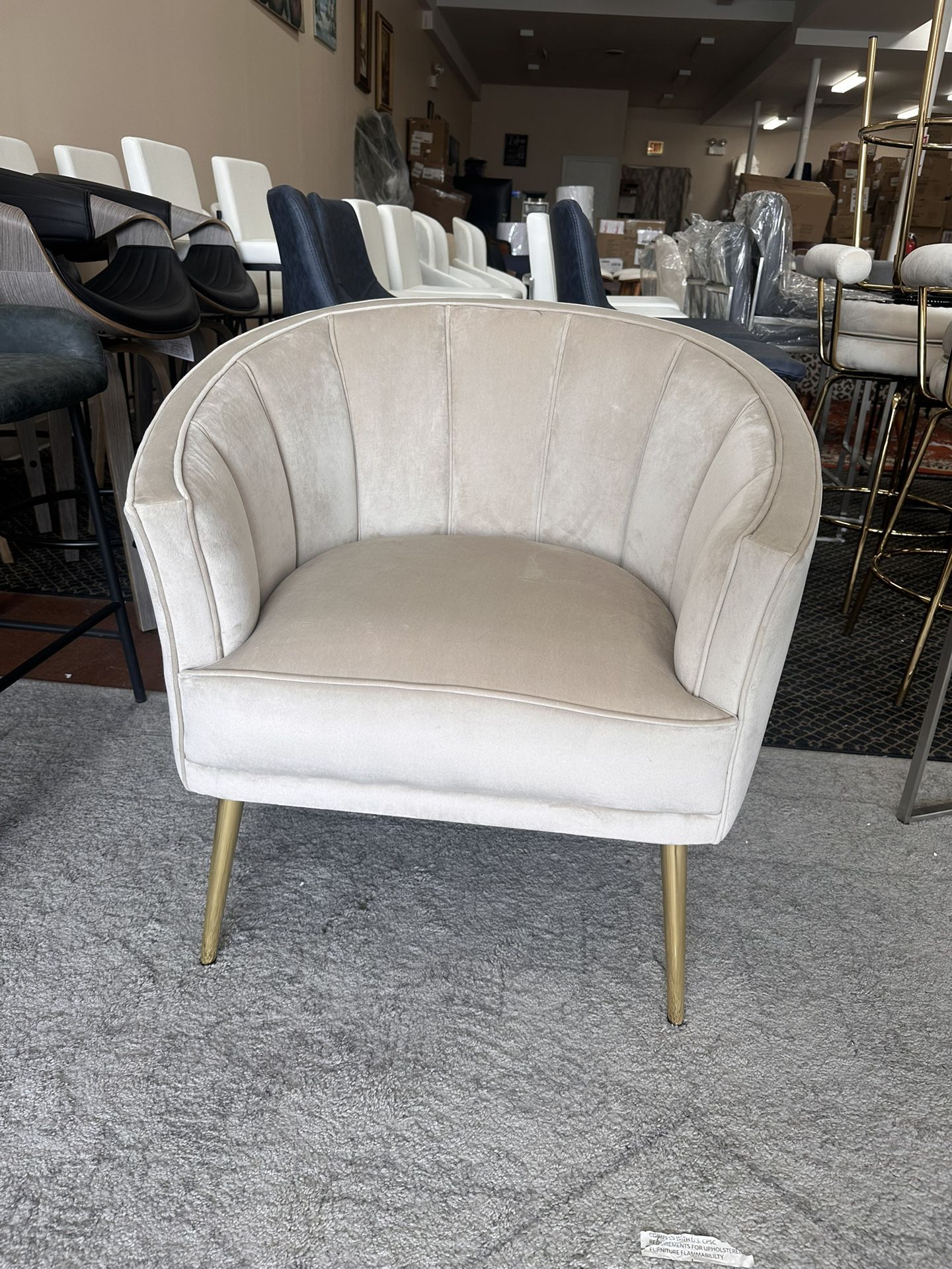 Champagne Velvet and Gold Metal Accent Chair