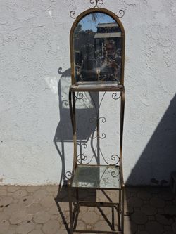 Wrought Iron and Glass Etagere with Mirror