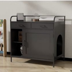 Cat Litter Box Enclosure,Wooden Boxes for Indoor Cats,4-Tier Cat Furniture with Drawer and Door for Living Rooms,Entryways,Bedrooms,34.8" L x 21.3" W 