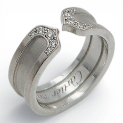 Cartier C2 18K White Gold Ring with Diamonds - Includes Cartier Box. (Pre-Owned Size 5.75)