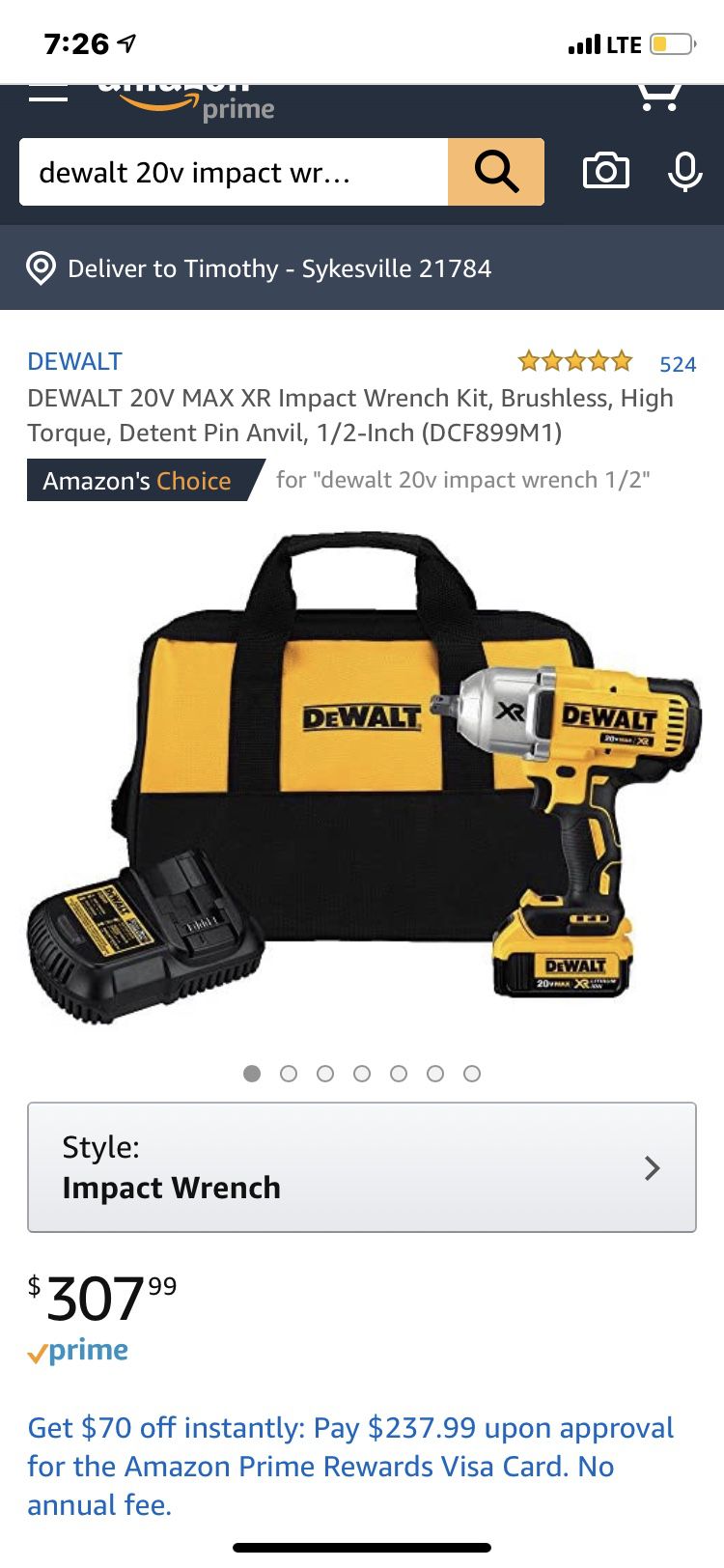 DEWALT 20-Volt MAX XR Cordless Brushless High Torque 1/2 in. Impact Wrench w/ Detent Pin Anvil,Battery 4.0Ah,Charger & Tool bag. DCF899M1