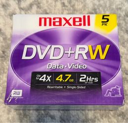 Maxell DVD-RW 4.7GB 4X 2 HRS ReWritable Data Video Blank Discs 5 Pack