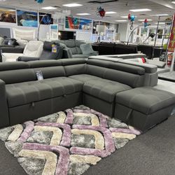 Gray Sectional Sleeper Sofa W/ Storage Ottoman For Sale (Furniture Assembly) 