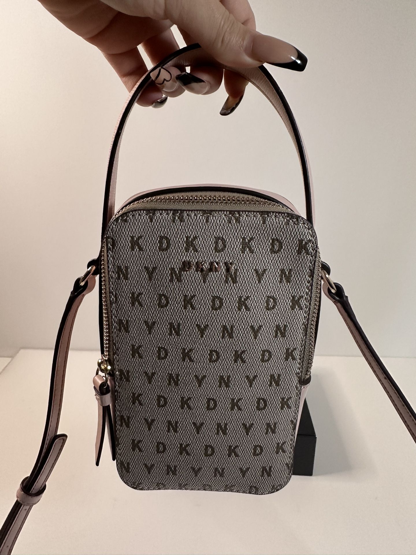 DKNY Phone Crossbody Bag Pink/Brown Leather (Pre-loved Gem) π