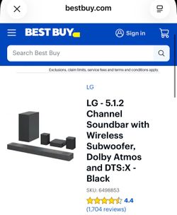LG - 5.1.2 Channel Soundbar with Wireless Subwoofer, Dolby Atmos and DTS:X - Black