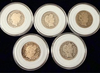 Set of 5  barber dimes