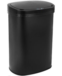 Stainless Steel Kitchen Trash Can Bathroom Bedroom Office Waste Bin with Lid Automatic Sensor Touch Free Garbage Can 13 Gallon / 50L,Black