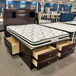 EMILY DARK CHERRY QUEEN STORAGE PLATFORM BED