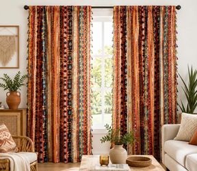DRAPES-  Boho Striped Curtain Panels with Tassels
