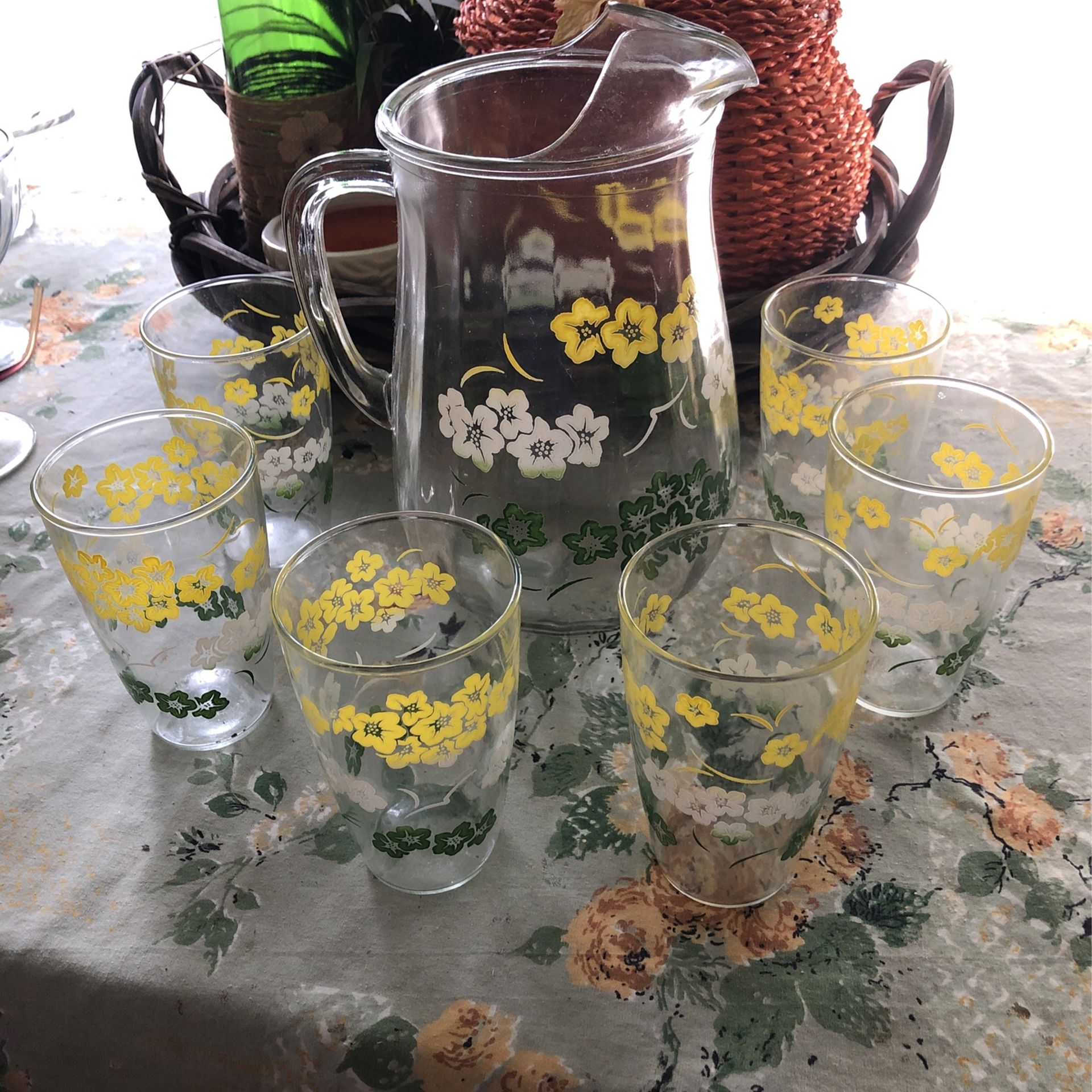 60’s Vintage Glass Pitcher ,and 6 Glasses