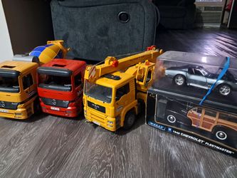 bruder toys and 2 metal cars