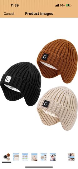 Brand new 3 Pack Baby Beanie Hats with Earflaps, 2 Size Baby Winter Hat for Toddler Kids, Fleece Lined Knit Hat for Girls Boys