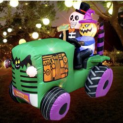 VIKIMORA 5.5Ft Long Halloween Inflatable Ghost Tractor LED Lights Decor Outdoor Indoor Holiday Decorations Halloween Blow up 