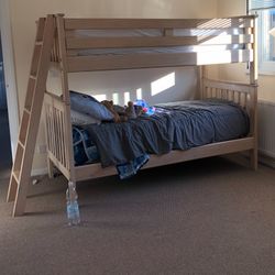 Twin Bunk Beds w/ Mattresses, Ladder & Small Bookcase.