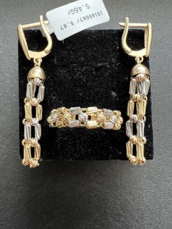 14k White And Yellow Gold Earrings And Ring Set