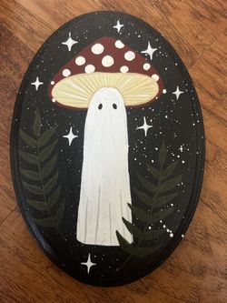 Ghost Mushroom Cottagecore Handpainted Wall Decor