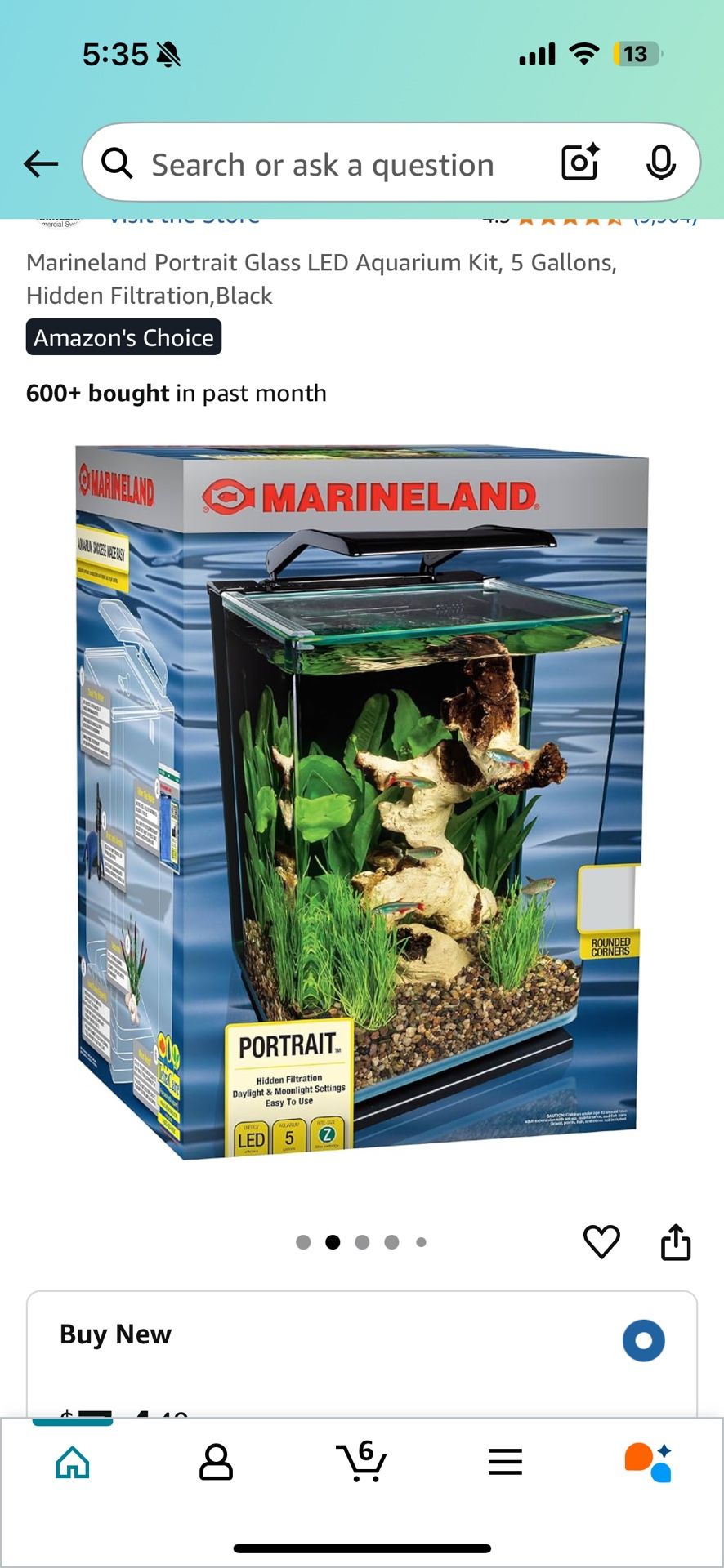 Marineland Portrait Glass LED Aquarium Kit, Gallons, Hidden