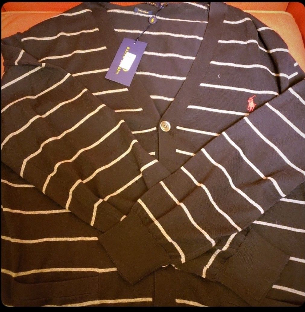 FIRM OFFER - Ralph Lauren Polo Navy Blue with stripes Cardigan. Size XL.