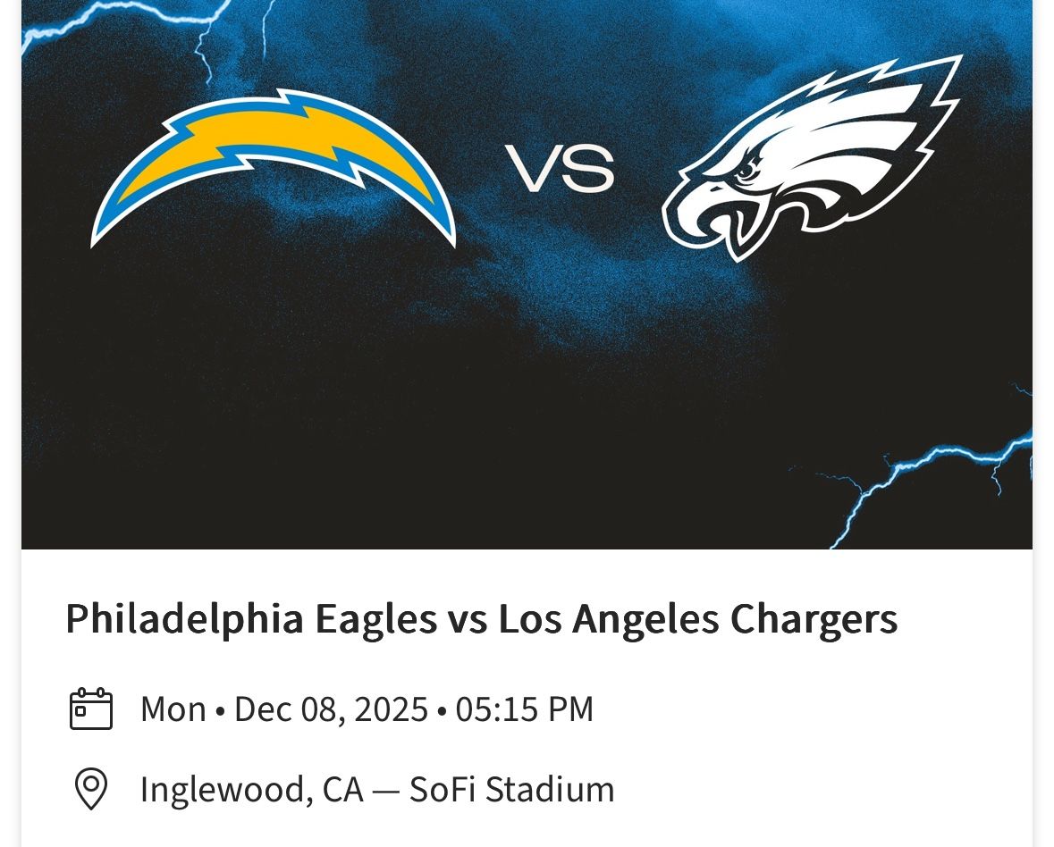 Chargers VS Eagles PRIME TIME MNF 12/8/25 