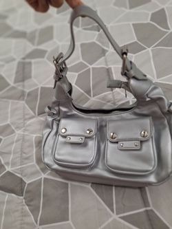 Silver Mini Shoulder Bag with Front Pockets
