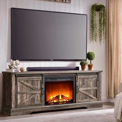 Fireplace TV Stand for 70 75 Inch TV, 66 Inch Farmhouse Entertainment Center with 23" Electric Fireplace, Remote Control