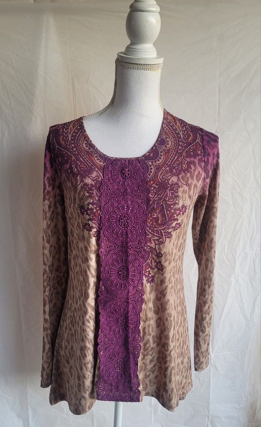 One World- 2 Piece Top Set Boho Tunic Top And Jacket Size SM.