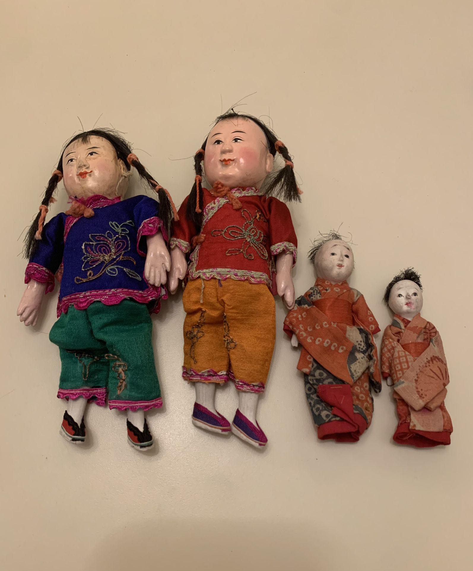 Antique Asian Dolls Set of 4  Very Good Condition 6.75”