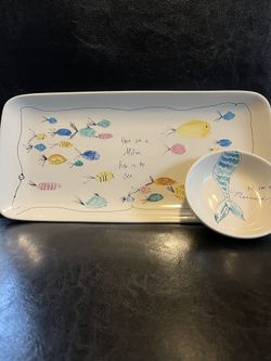 Mermaid Stoneware Entertaining Plate With Saucer  Nautical 