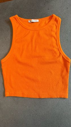Zara Bright Orange Ribbed Cropped Tank
