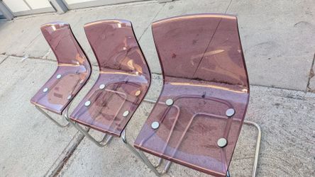 3 IKEA Tobias Chairs Lilac purple semi rare vintage chair set acrylic cantilever retro chrome dining seats
