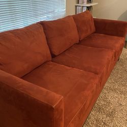 Matching Red Suede Couch And Chair