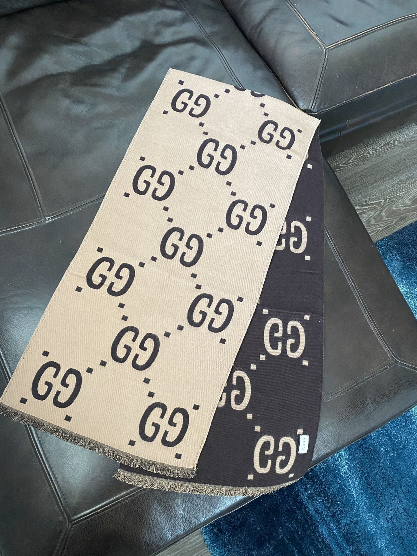 Gucci Brown/Beige GG Wool/Silk Scarf