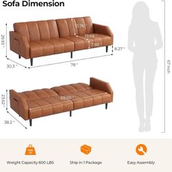 Faux Leather Sofa Bed, 78“ Futon Sofa Bed, Adjustable Futon Set Backrest, Sleeper Sofa Couch, Modern Decor Love Seat Couches, Upholstered C
