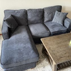 Small Blue Grey Comfy L Sectional Couch - No Stains, Really Soft and Cozy - L or R side extension