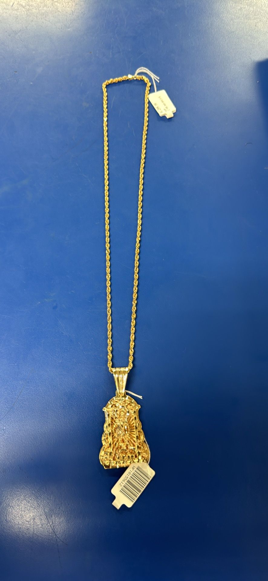 10kt Rope Chain With Saint Lazaro Pendent 