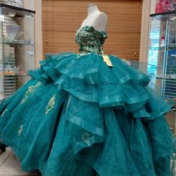 NWT Sz 10 EMERALD GREEN VESTIDO DE QUINCEANERA DRESS
