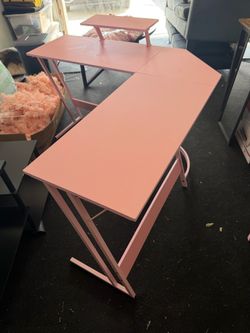 Pink L-Shaped Desk with Monitor Stand