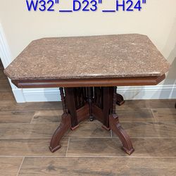 Victorian Eastlake Style Marble Top Parlor Table