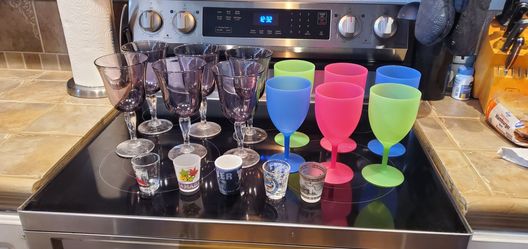 Wine glasses and shot glasses