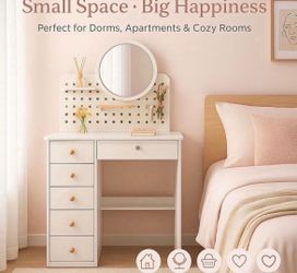 Vanity Desk with Mirror and Lights, Adjustable Color Lighting Bedroom Dresser