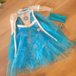ELSA COSTUME DRESS WITH DISNEY METAL CROWN    SZ 3-4 Little Kids SEE DESCRIPTION 