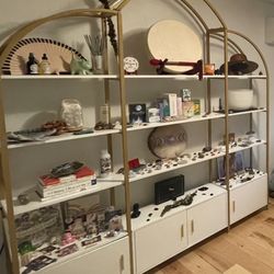 Semoic Arched Bookshelf and Bookcase with 3 Cabinets