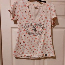 5th & Ocean Womens MLB Chicago White Sox Baseball V Neck T Shirt Pink Floral XL 