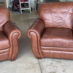 Two Brown Faux Leather Couches