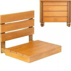 New Wool & Ray Folding Teak Shower Bench W/ Back Rest Wall-Mounted Floating