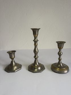 Vintage Mixed-Size Brass & Pewter Candle Holders - Set of 3